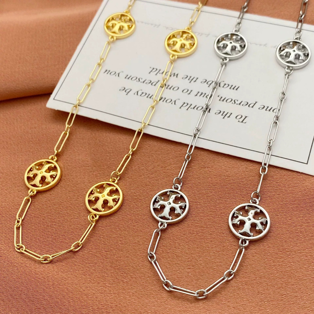 Tory Burch Hollow Geometric Letter Metal Necklace